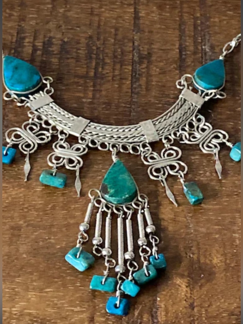 Turquoise and Silver toned Dangle Necklace with a set of earrings-Women Jewelry